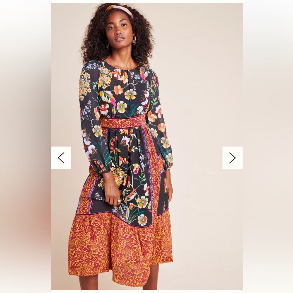 Anthropologie Black and Orange Tiered Sundress with Bishop Sleeves - Picture 12 of 16